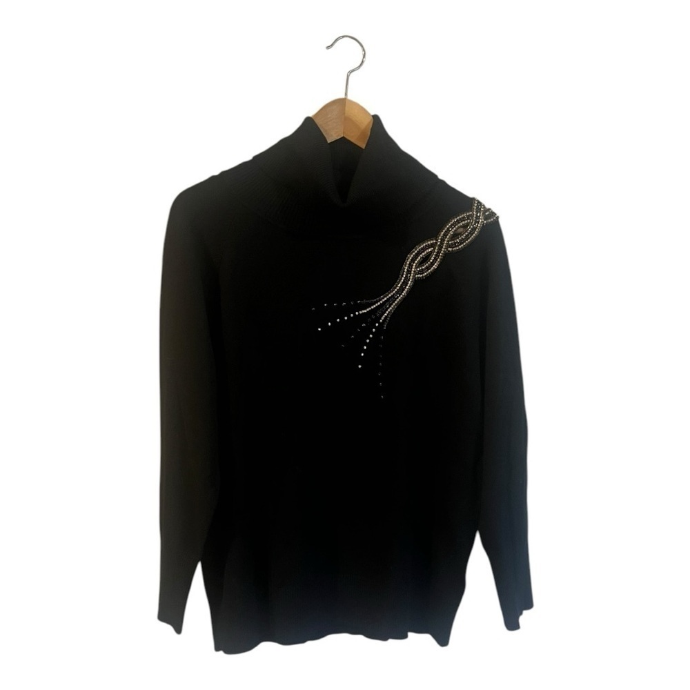 Leo & Ugo Embellished Sweater Turtleneck Diamonds Size 5 (Large) Black